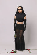 Panelled mesh mermaid maxi skirt