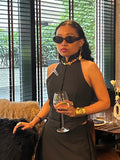 Halter neck mandarin collar top
