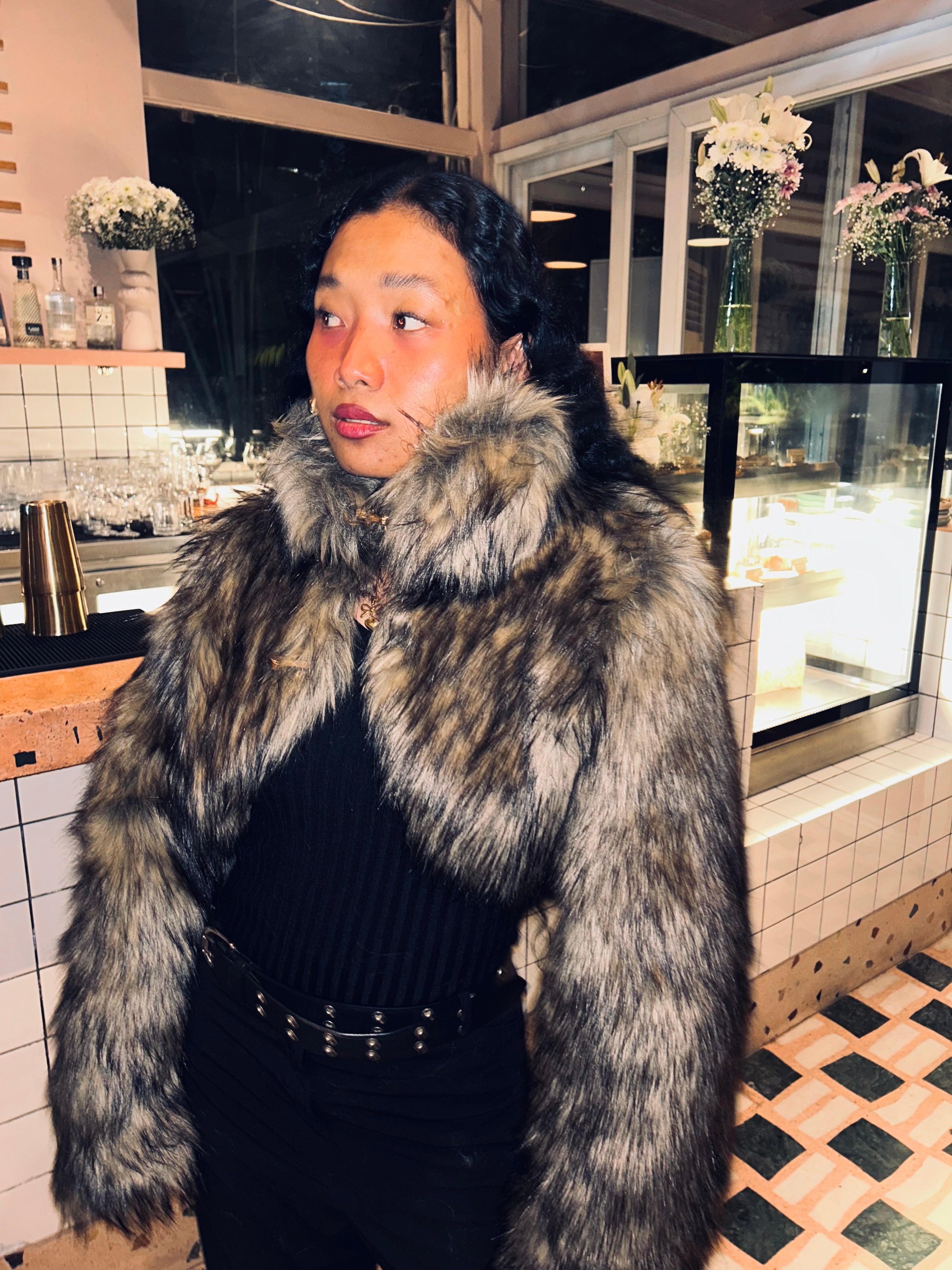 Cropped faux fur coat