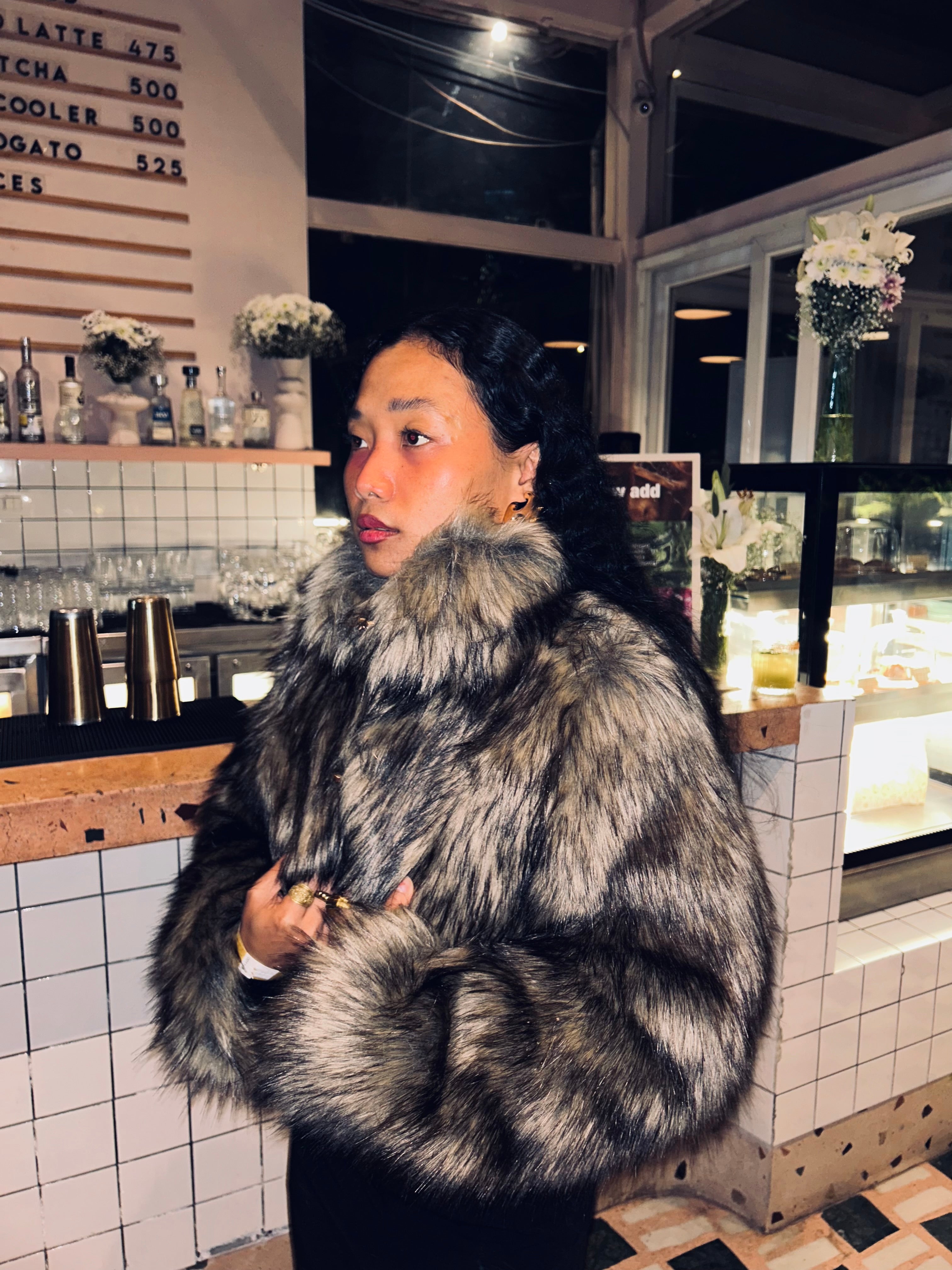 Cropped faux fur coat