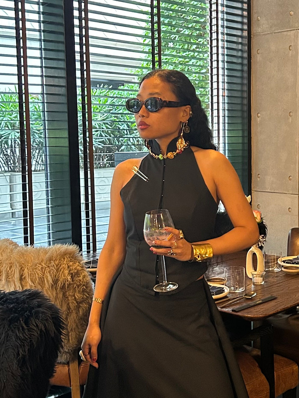 Halter neck mandarin collar top