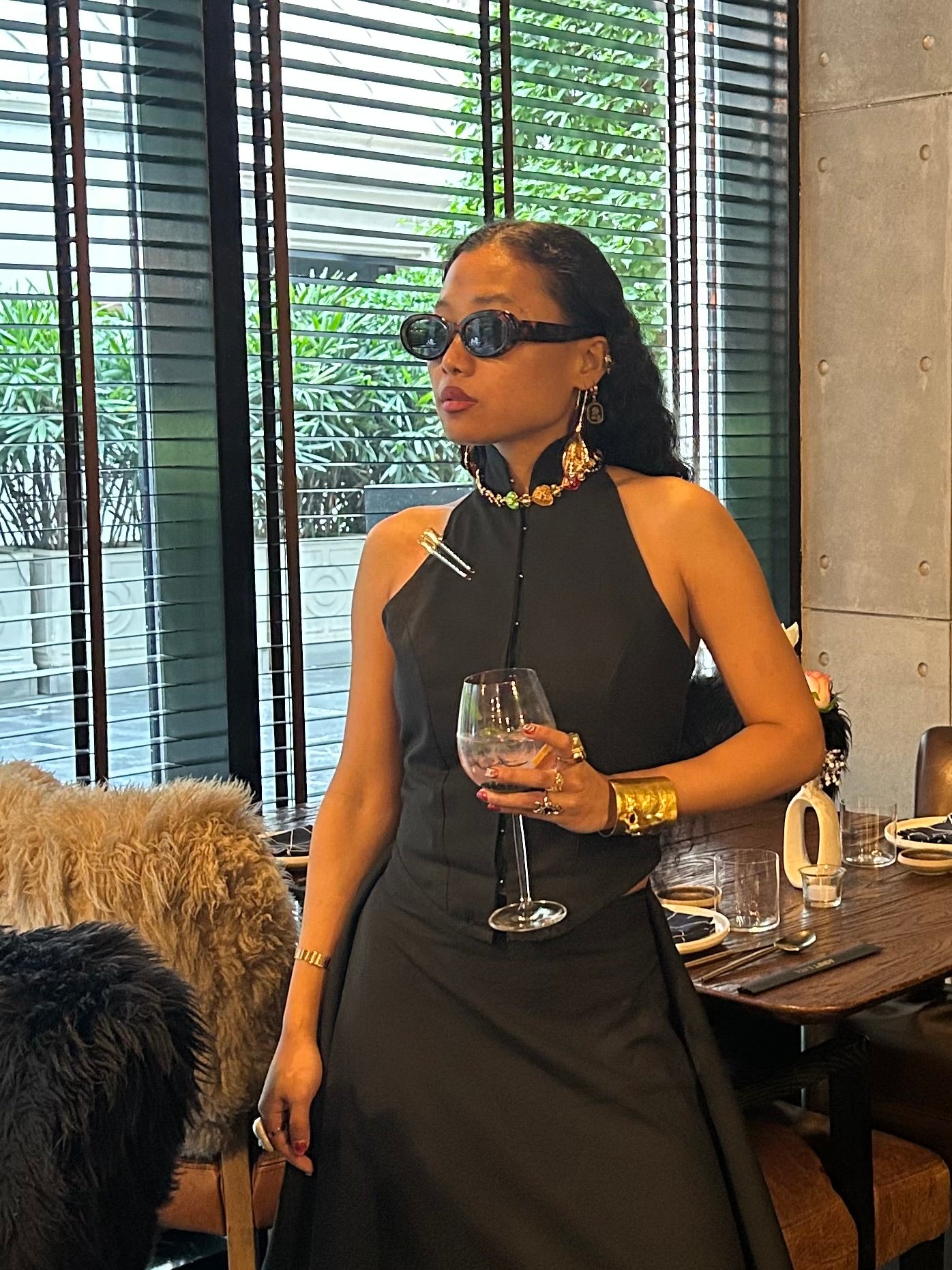 Halter neck mandarin collar top