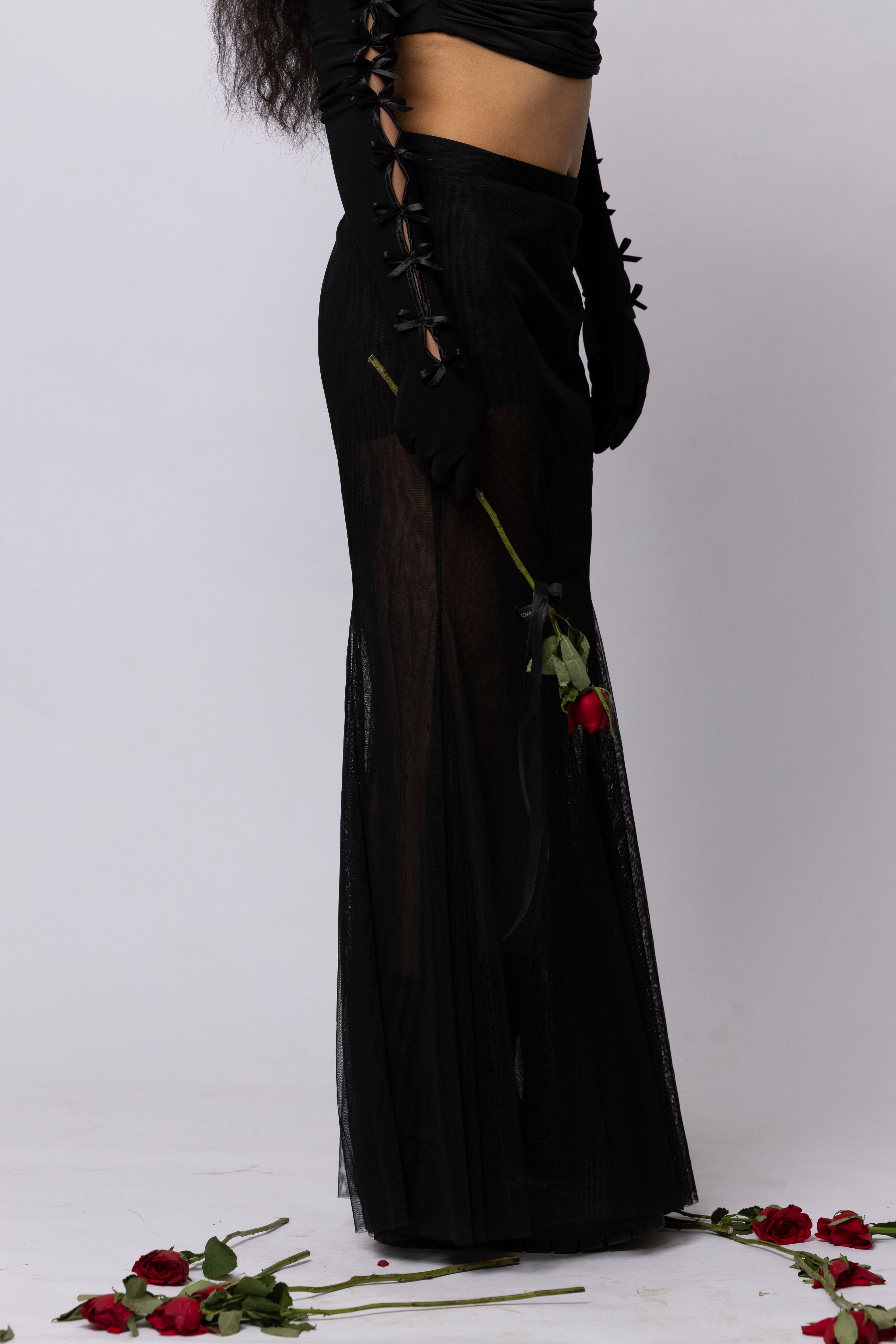Panelled mesh mermaid maxi skirt