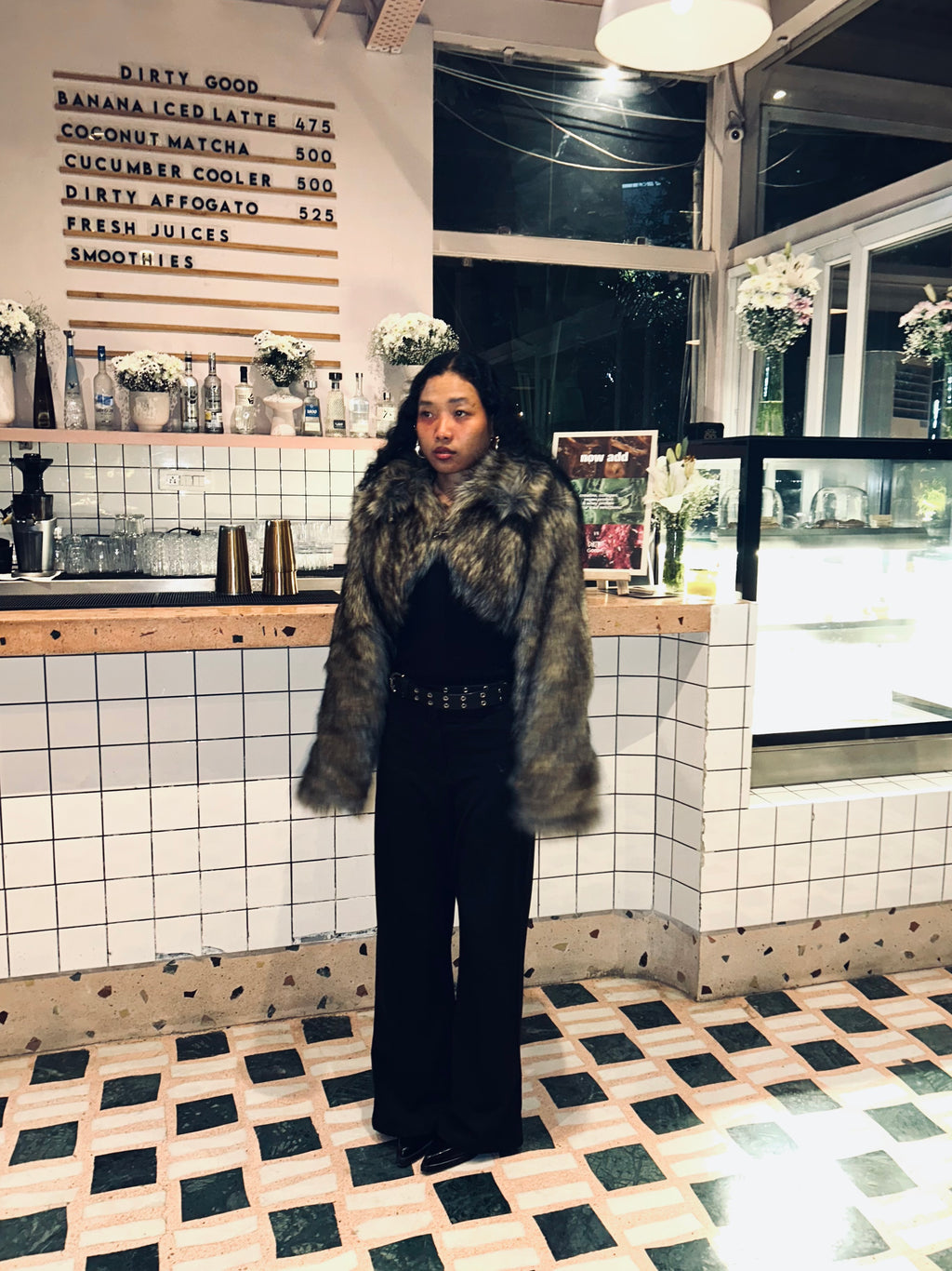 Cropped faux fur coat