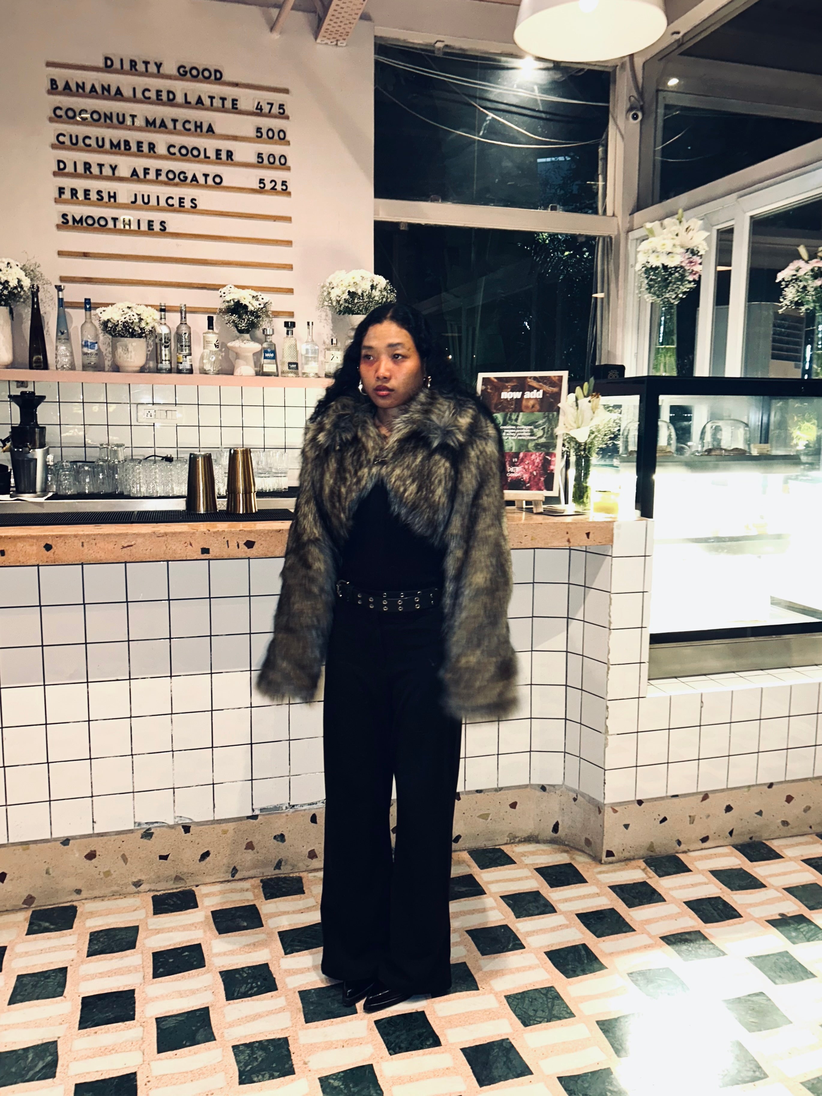 Cropped faux fur coat