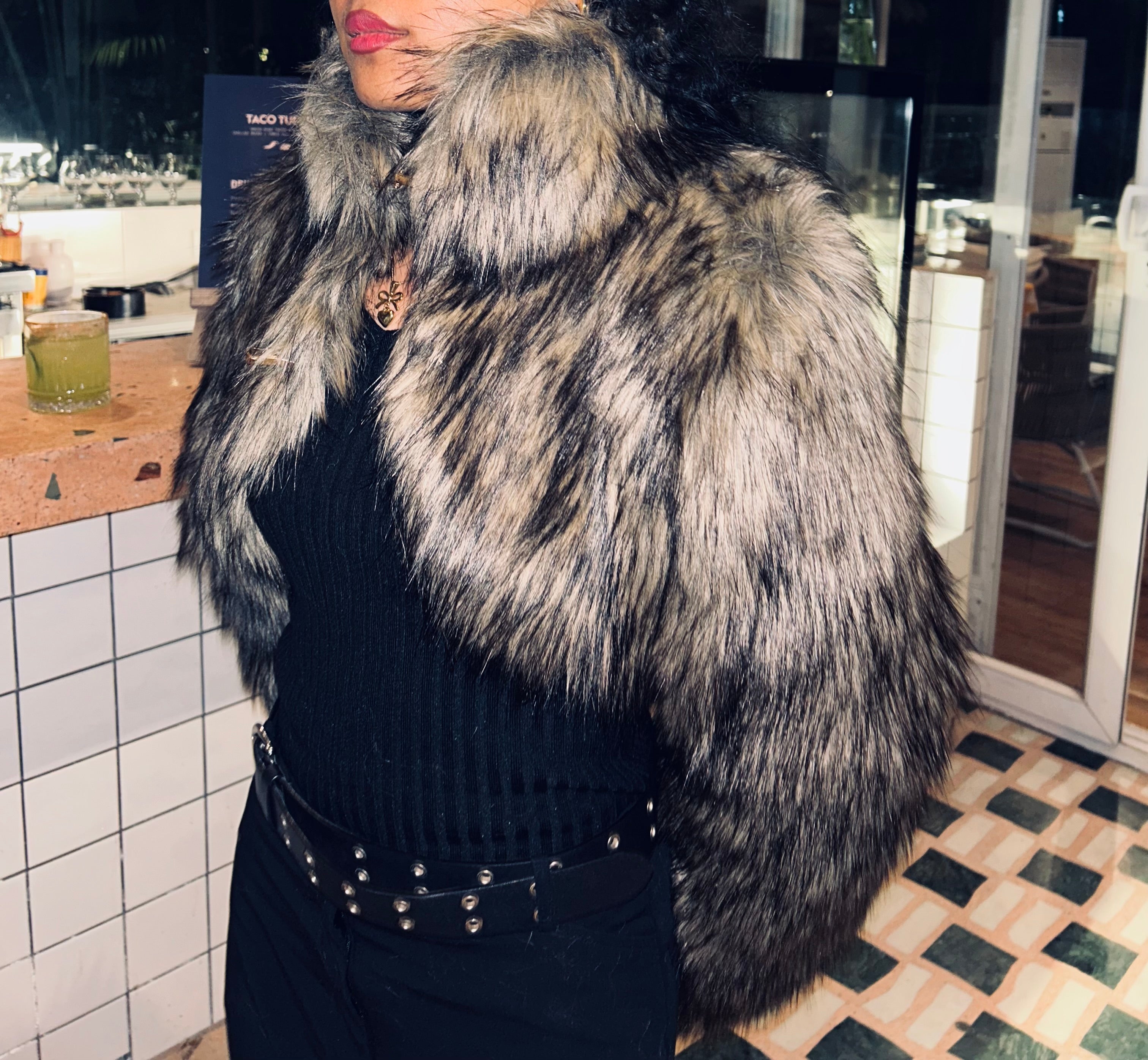 Cropped faux fur coat