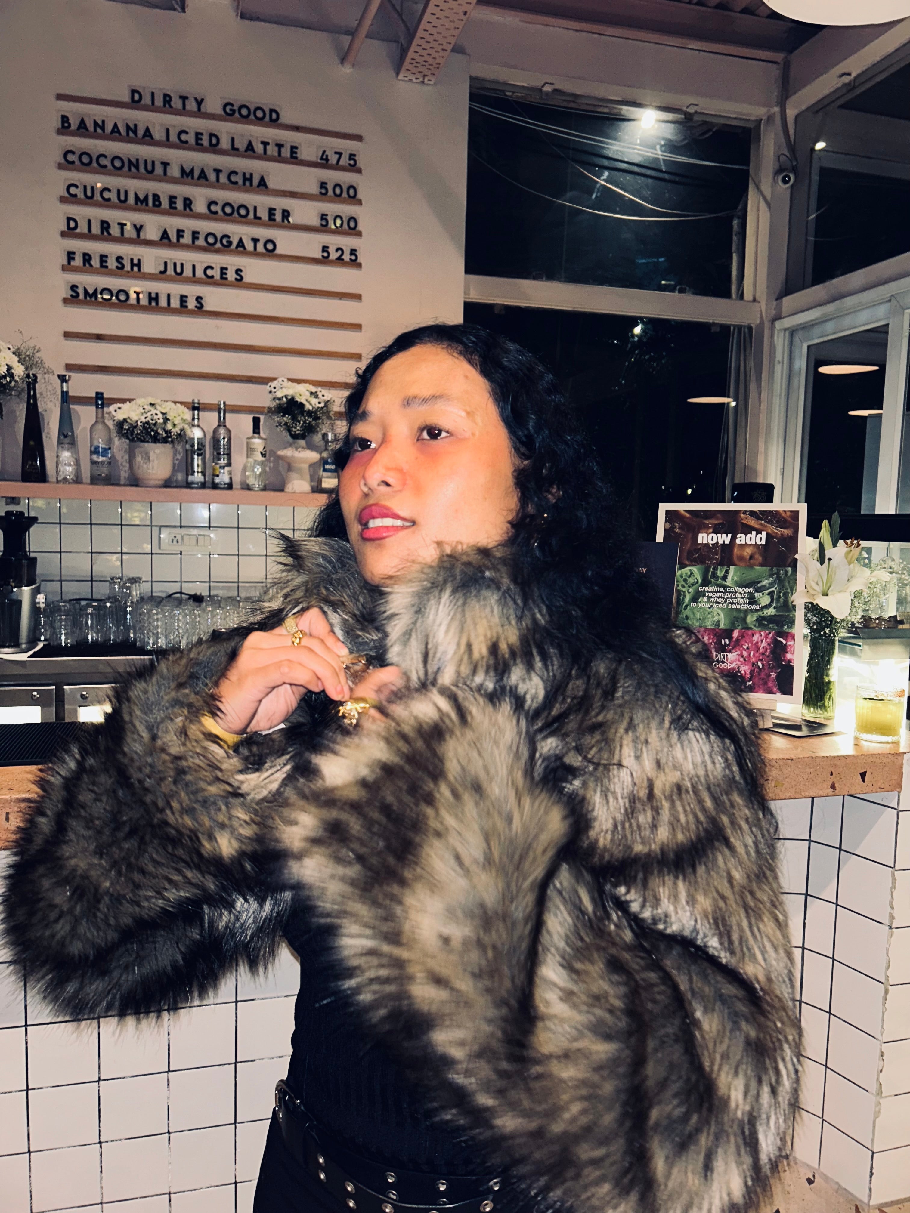 Cropped faux fur coat