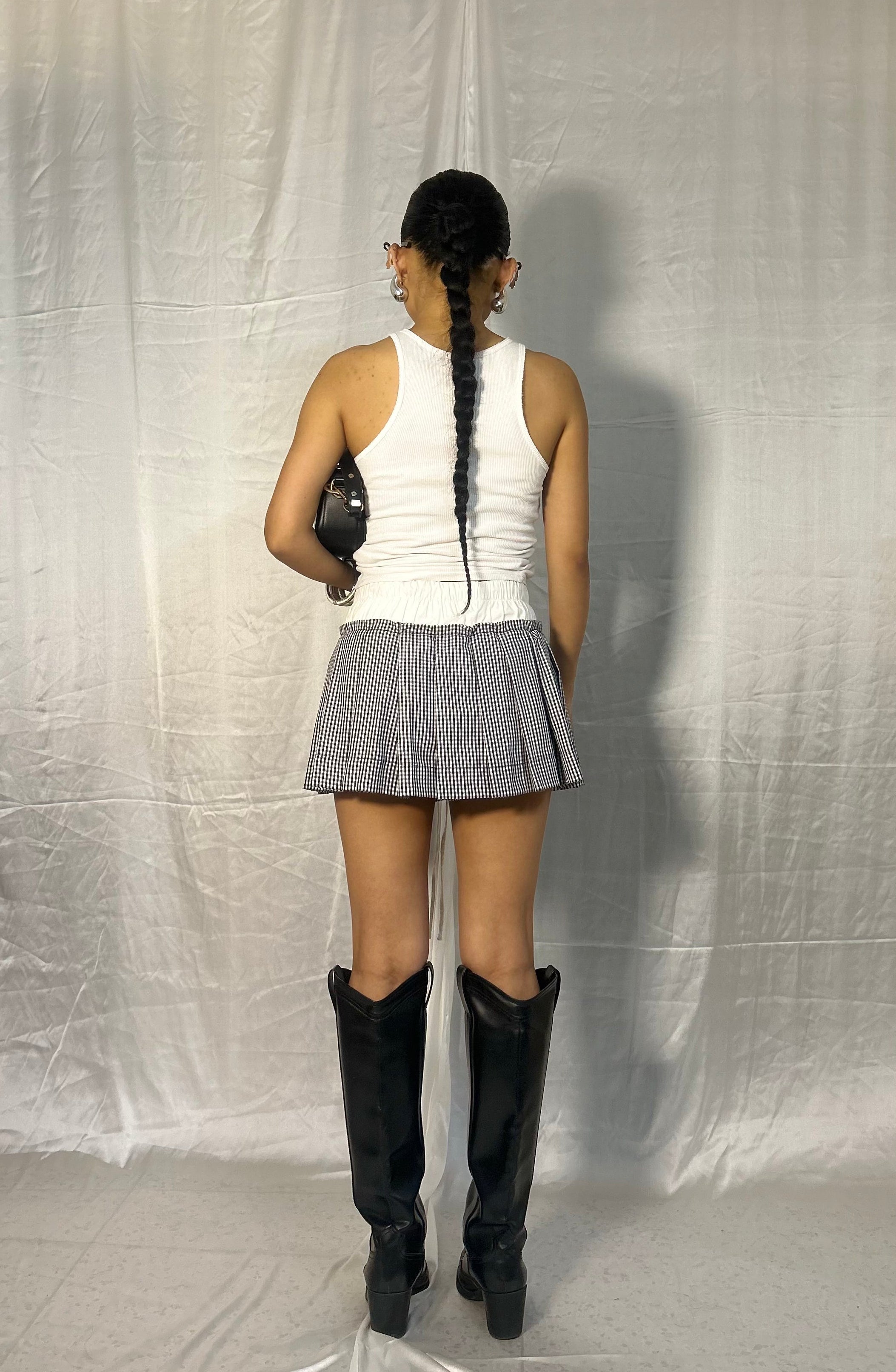 Boxer band pleated mini skirt