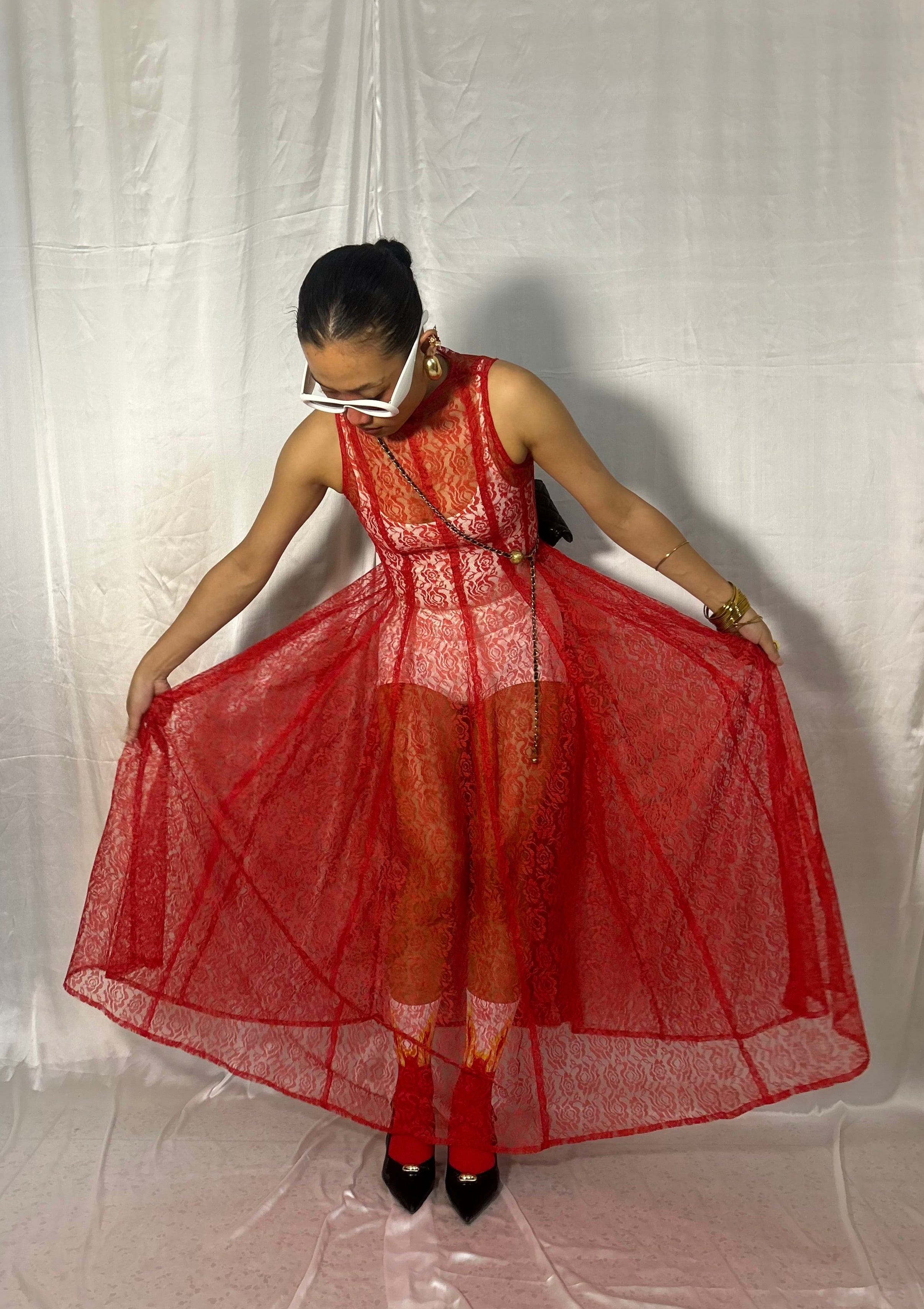 Panelled lace maxi dress