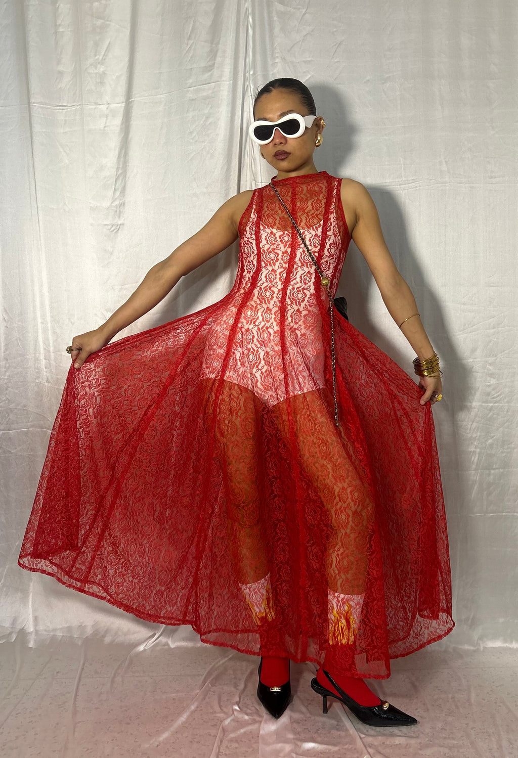 Panelled lace maxi dress