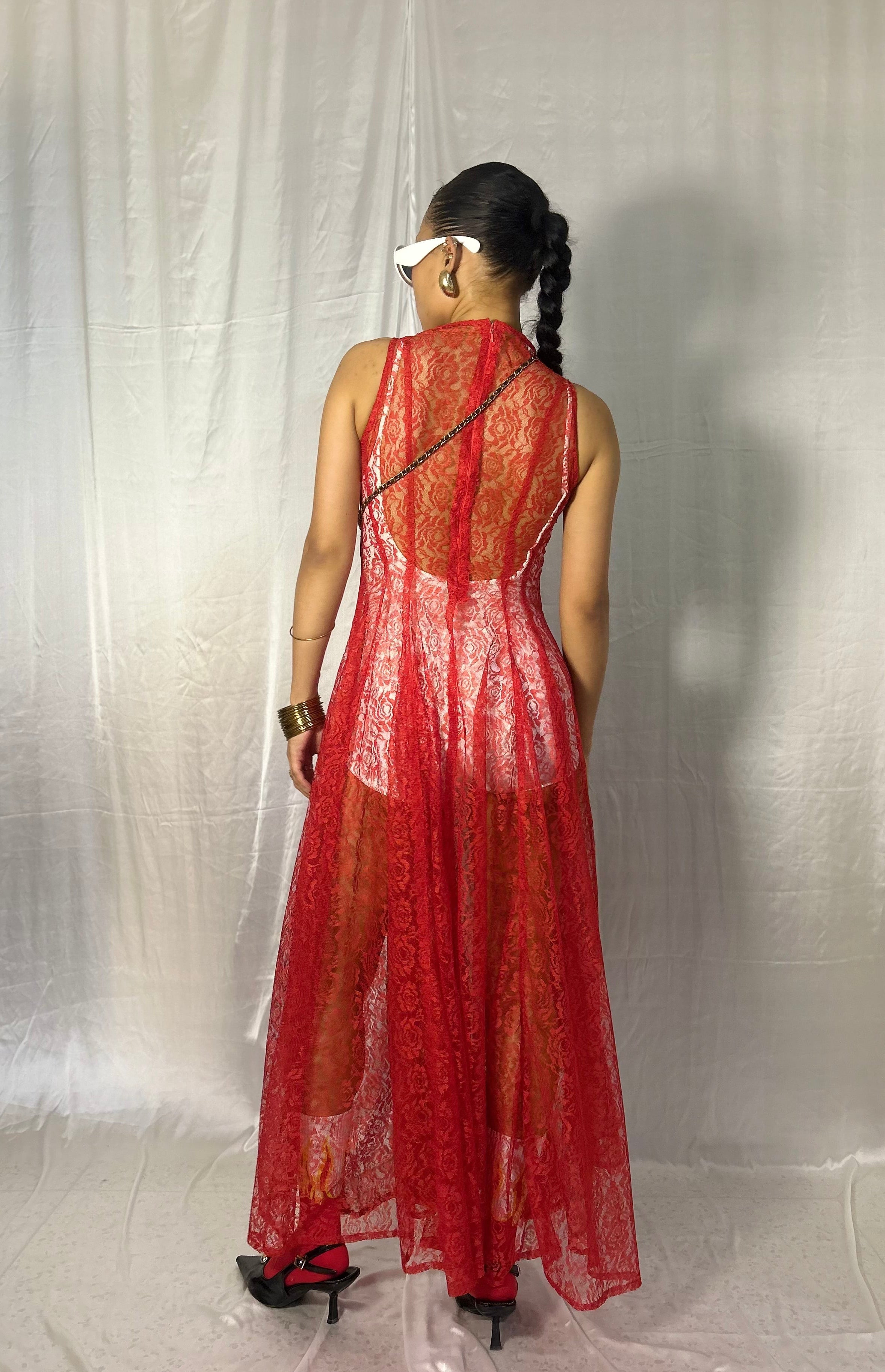 Panelled lace maxi dress