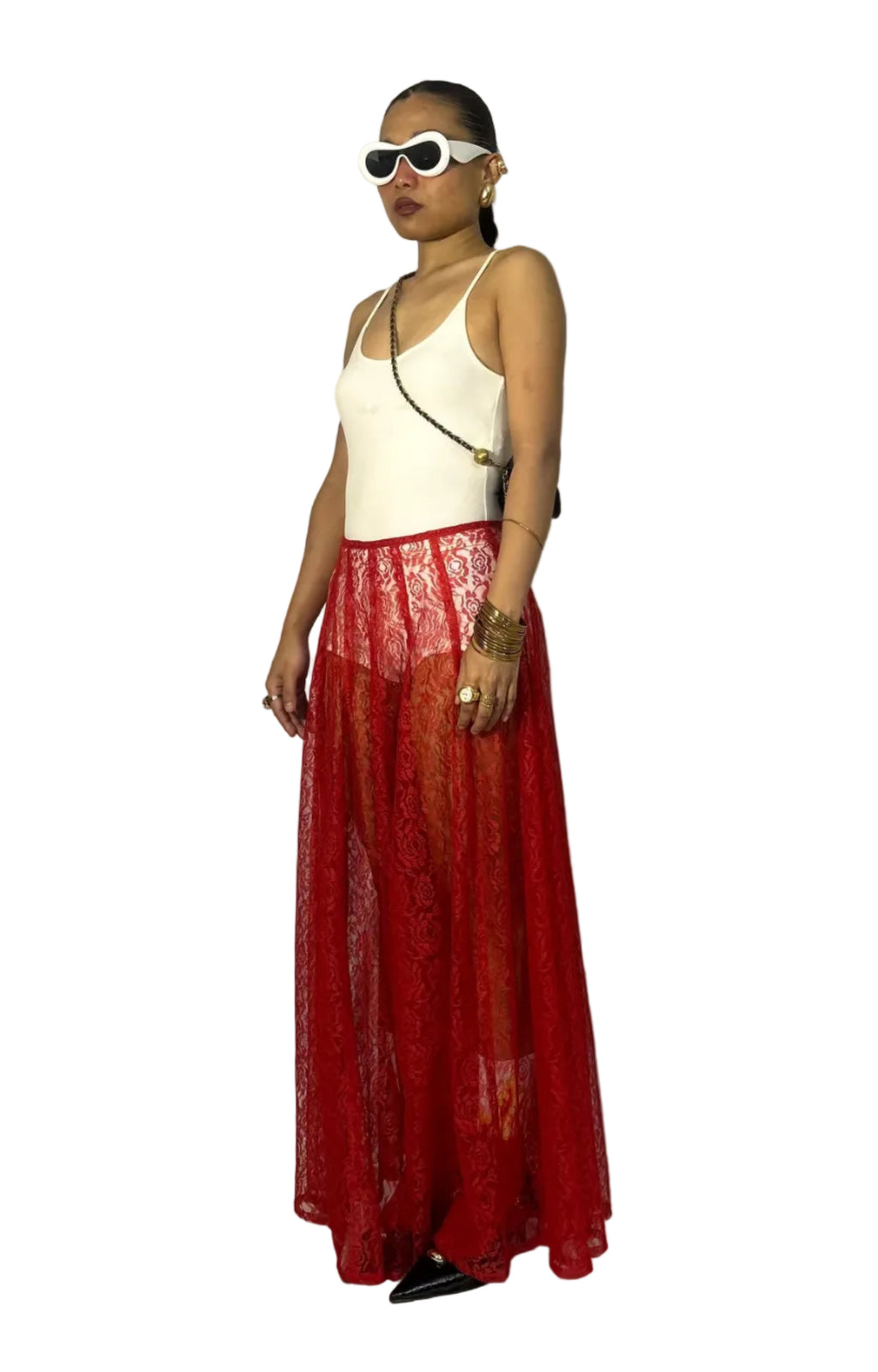 Panelled lace skirt