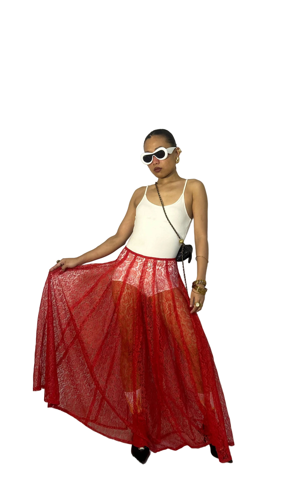 Panelled lace skirt