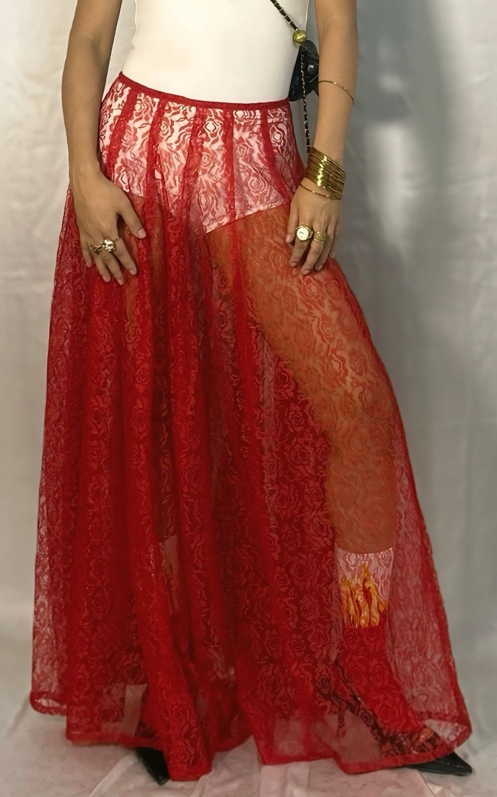 Panelled lace skirt