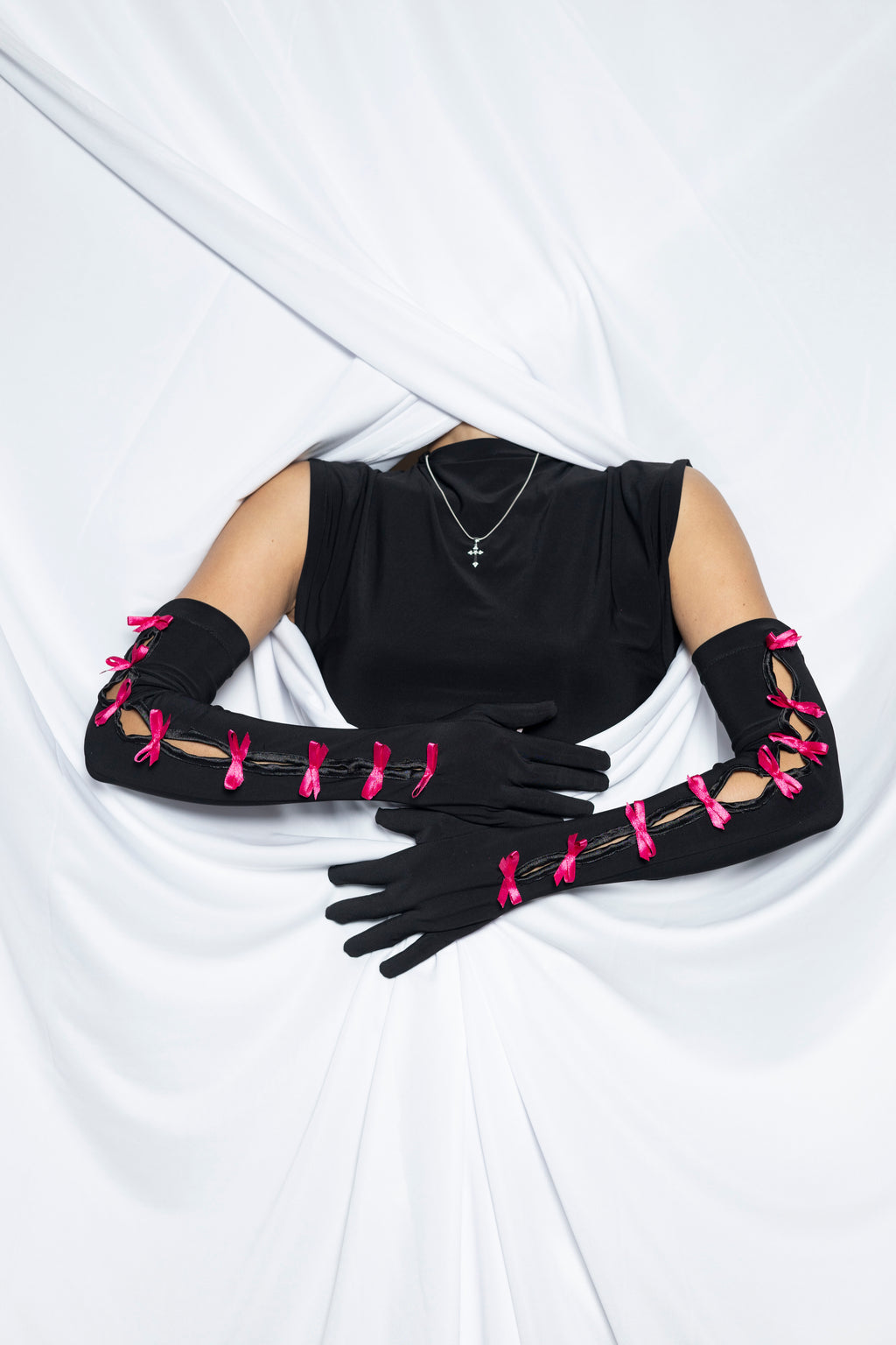 Pink Ribbon Black Gloves