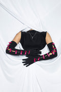 Pink Ribbon Black Gloves