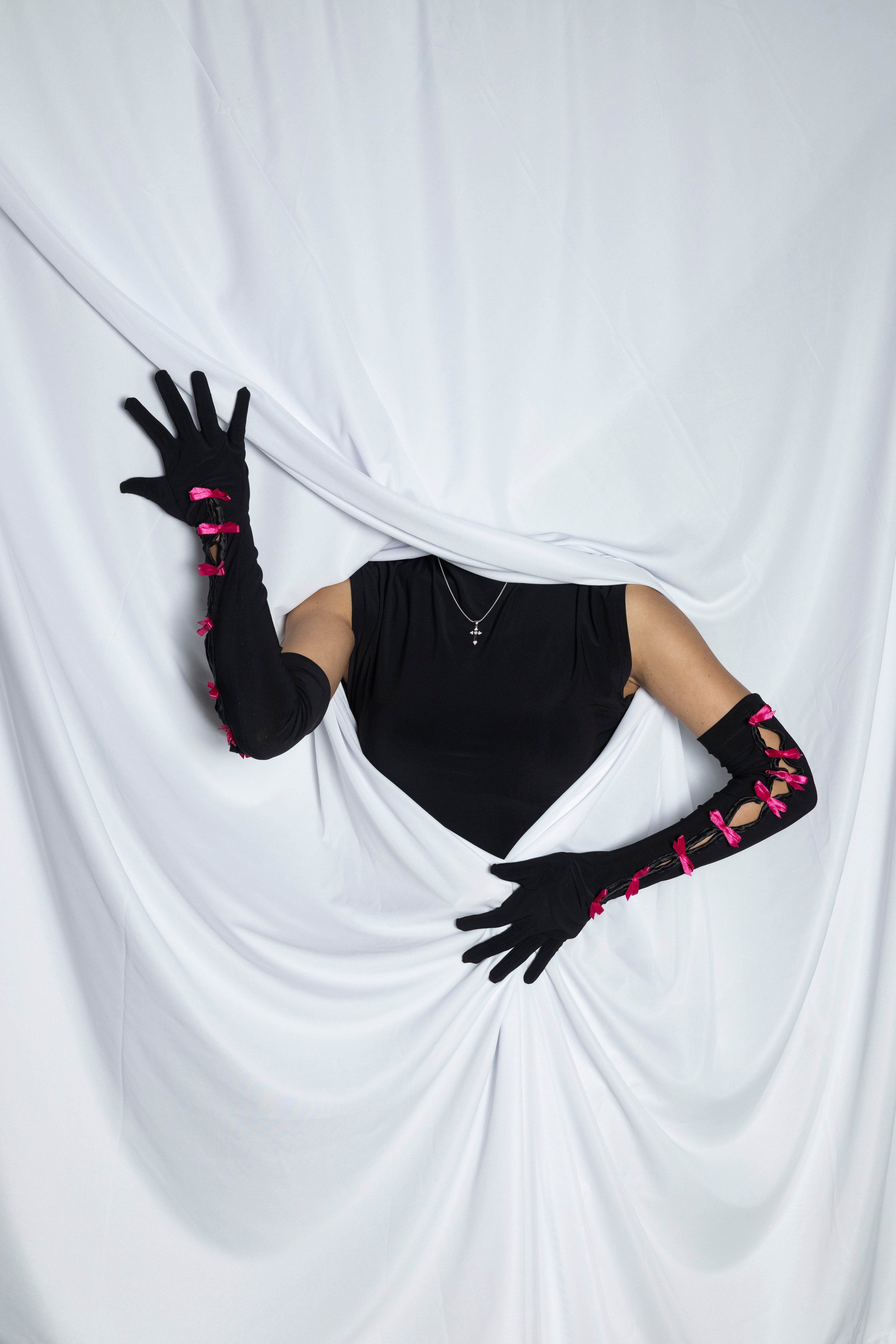 Pink Ribbon Black Gloves