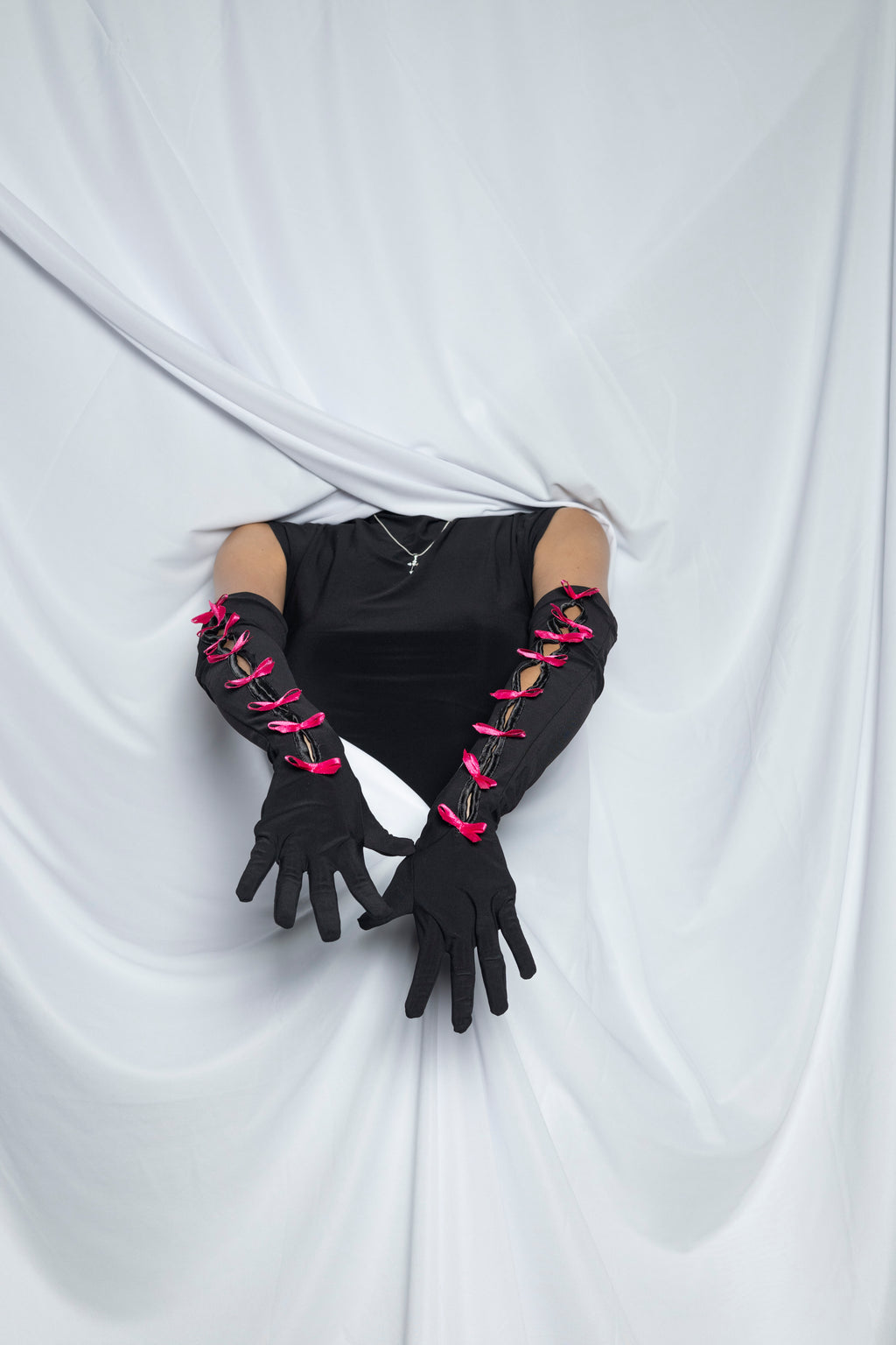 Pink Ribbon Black Gloves