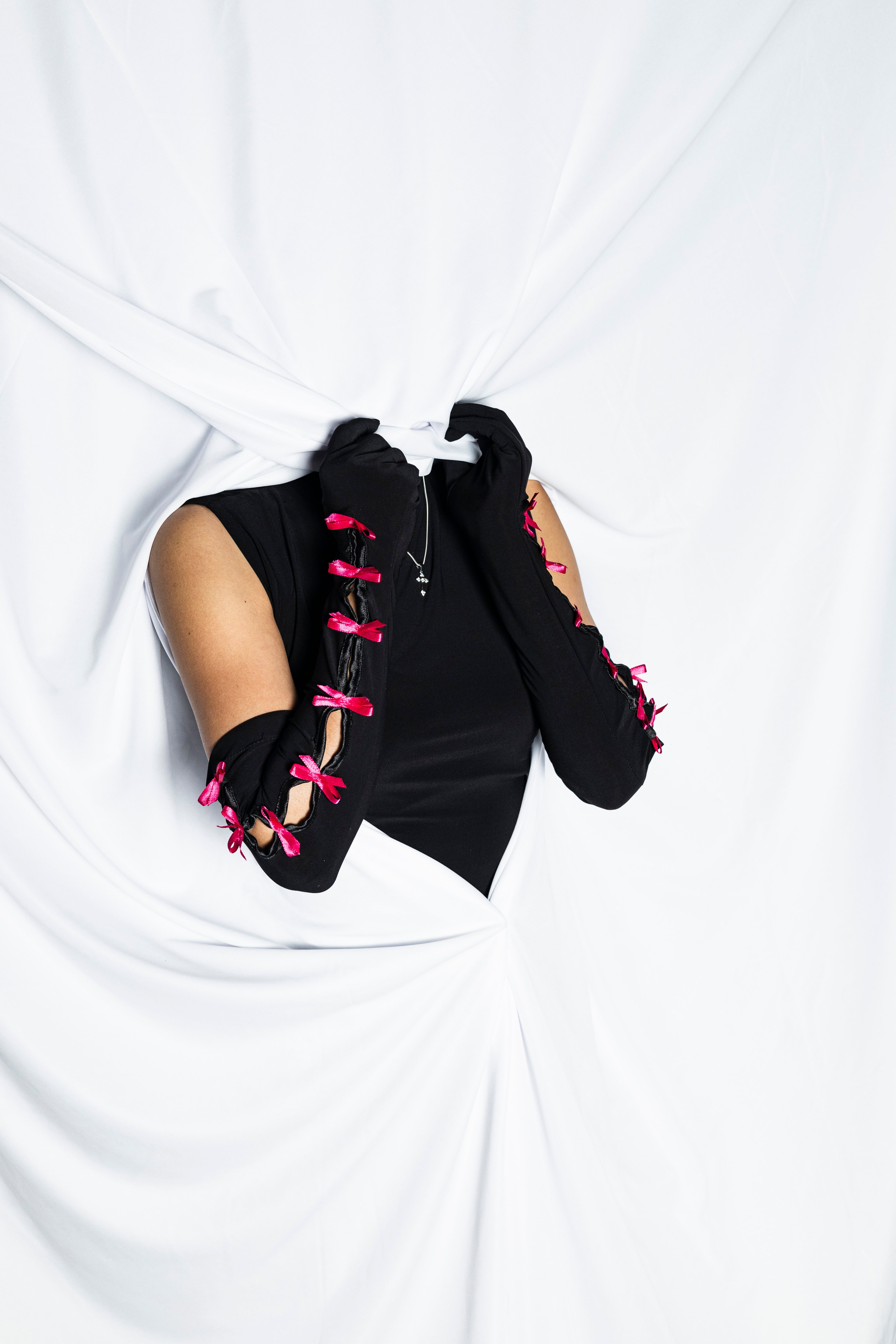 Pink Ribbon Black Gloves