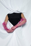 Pink mesh ruffle gloves