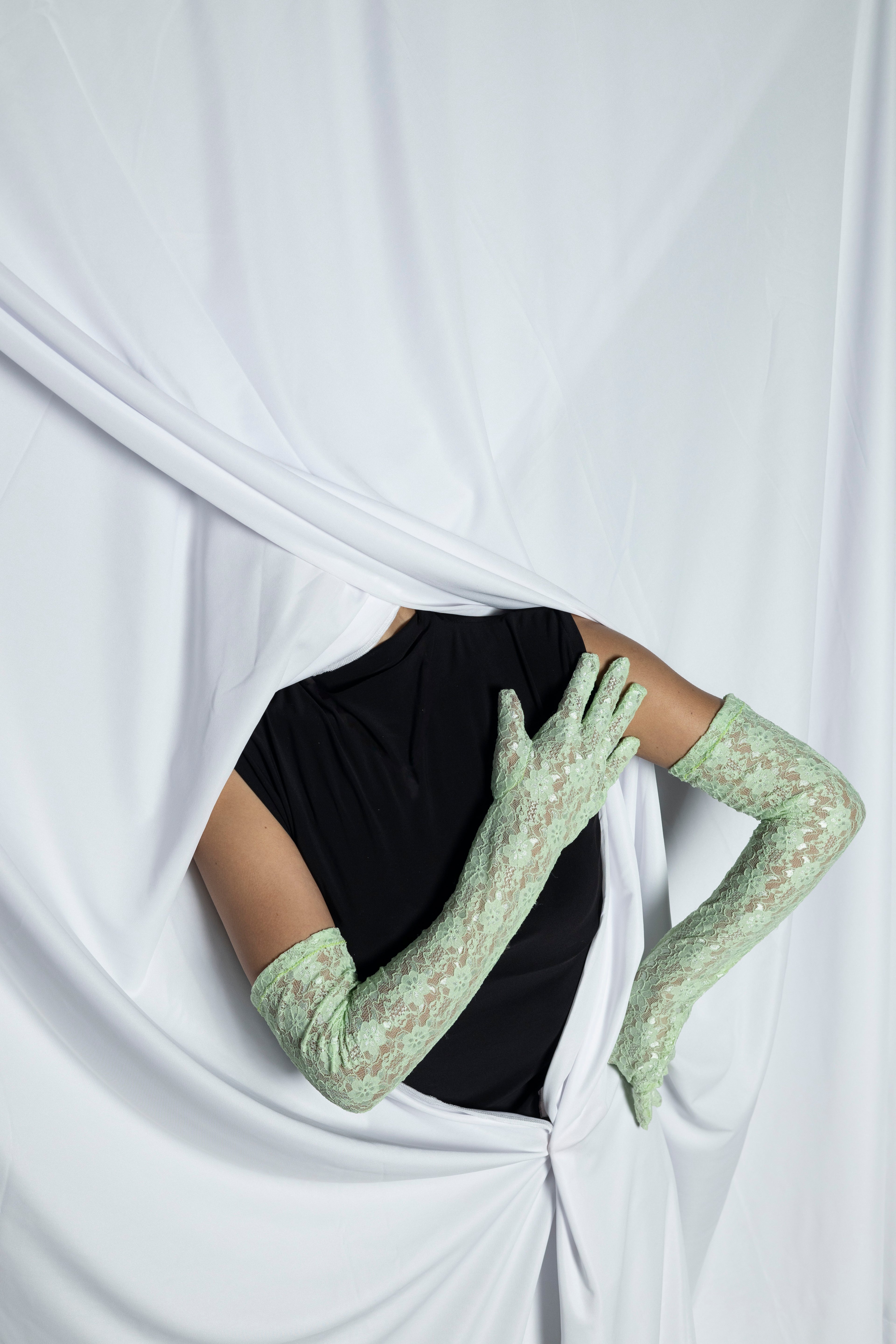 green lace lycra gloves